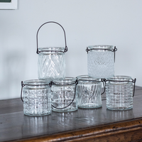Assorted Six Clear Glass Hanging T-Light Holder 9cm
