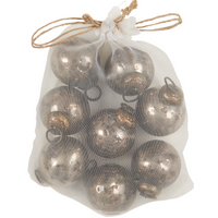 Bag of Eight Distressed Silver Baubles 4cm | Annie Mo's