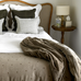 Bee Motif Stone Coloured Velvet Throw 180cm