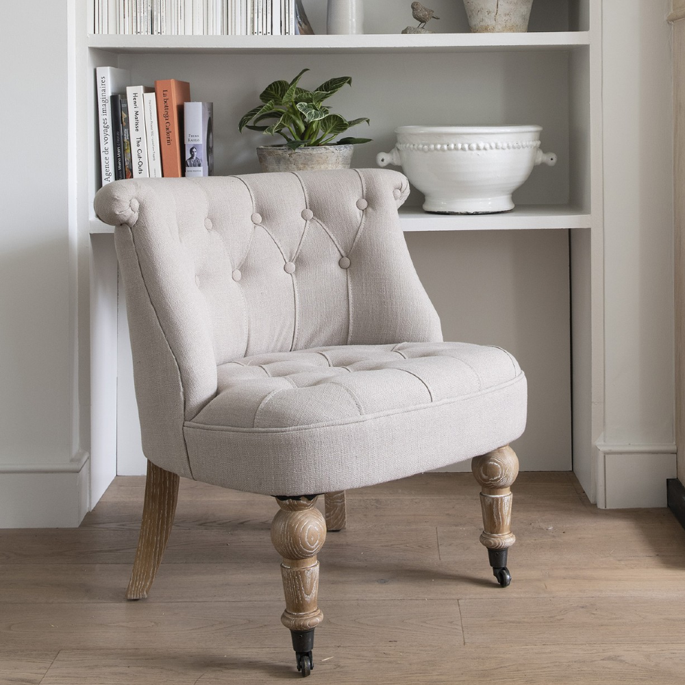 Beige Button Back Occasional Bedroom Chair | Annie Mo's