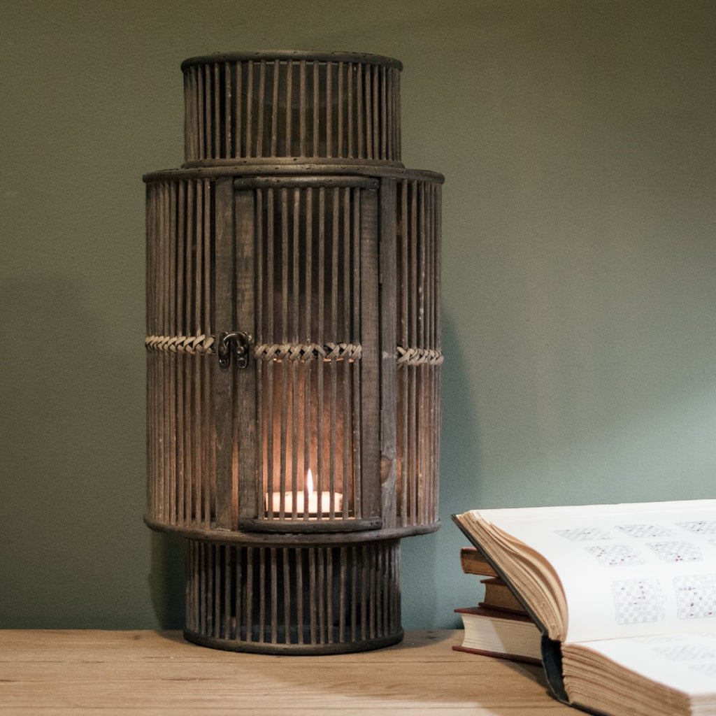 Black Bamboo Curved Lantern 54cms High | Annie Mo's