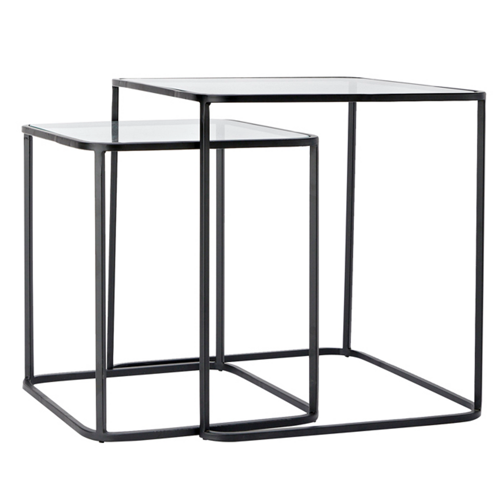 Black Metal and Glass set of Two Nesting Tables 50cm | Annie Mo's