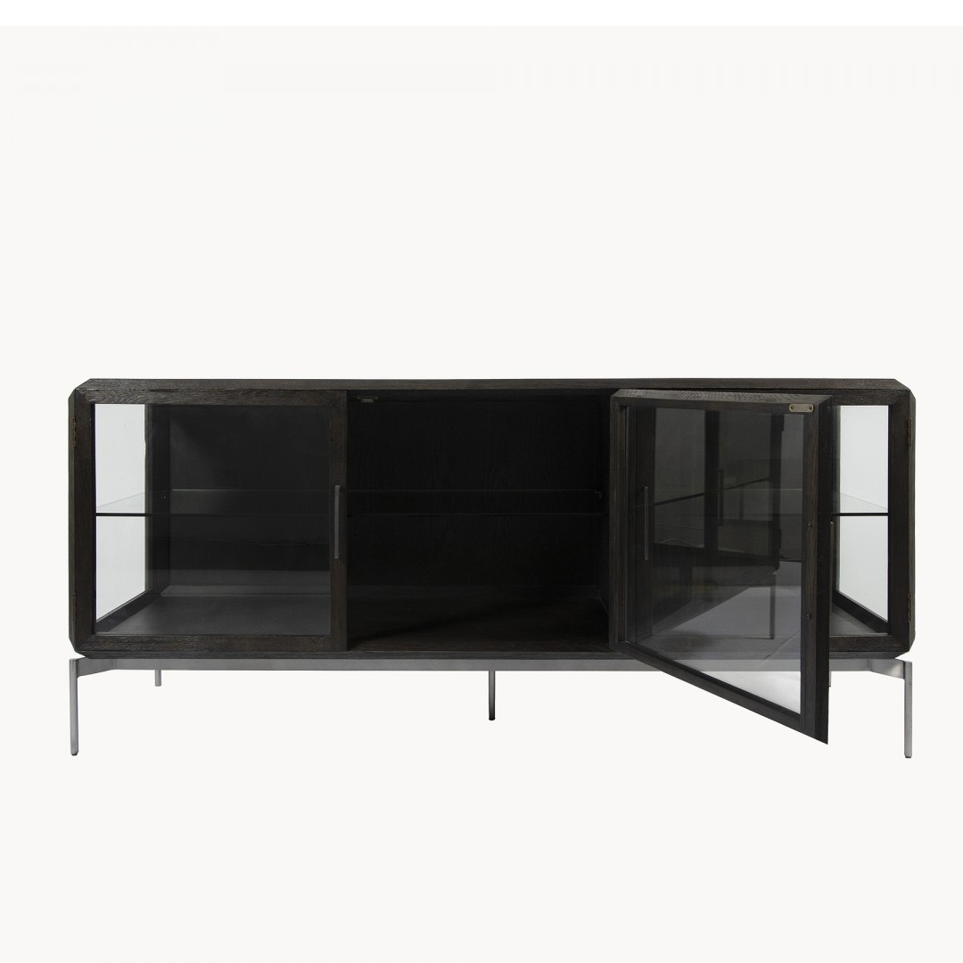 Black Oak Glass Fronted Sideboard 180cm