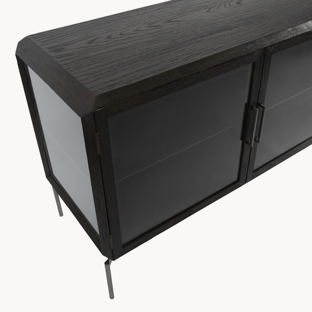 Black Oak Glass Fronted Sideboard 180cm