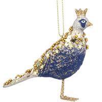 Blue and Gold Resin Partridge Decoration 7cm | Annie Mo's