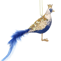 Blue and Gold Resin and Feather Pheasant Decoration 7cm | Annie Mo's
