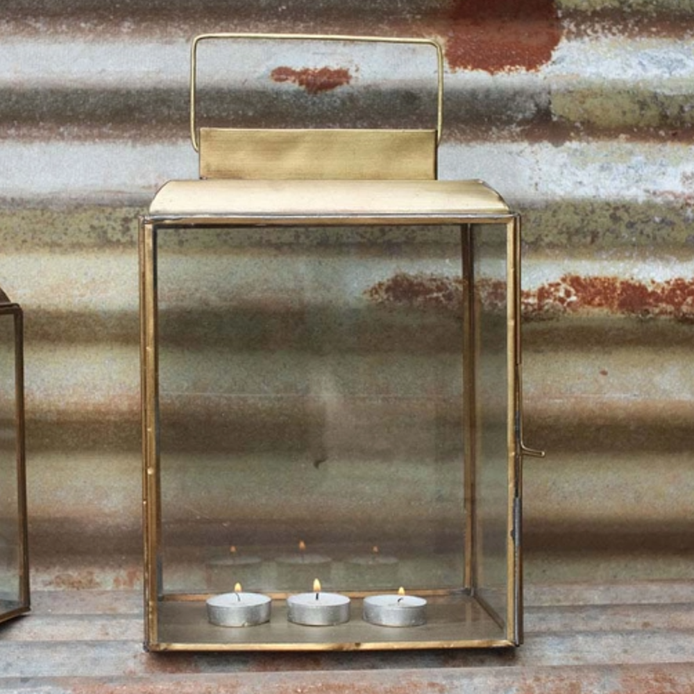 Brass and Glass Storm Lantern - High 30cm | Annie Mo's