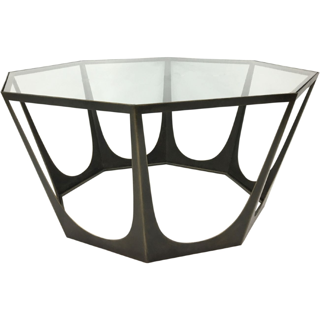 Bronze Gilded Coffee Table with Glass Top 94cm | Annie Mo's