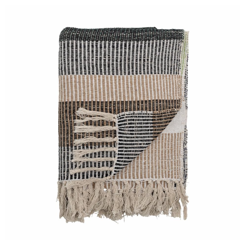 Brown Stripe Recycled Cotton Fringed Throw 160cm x 130cm | Annie Mo's 