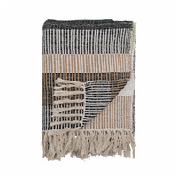 Brown Stripe Recycled Cotton Fringed Throw 160cm x 130cm | Annie Mo's 