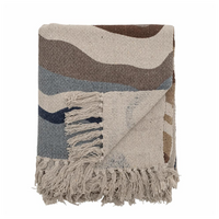 Brown and Blue Patterned Recycled Cotton Fringed Throw 160cm x 130cm 