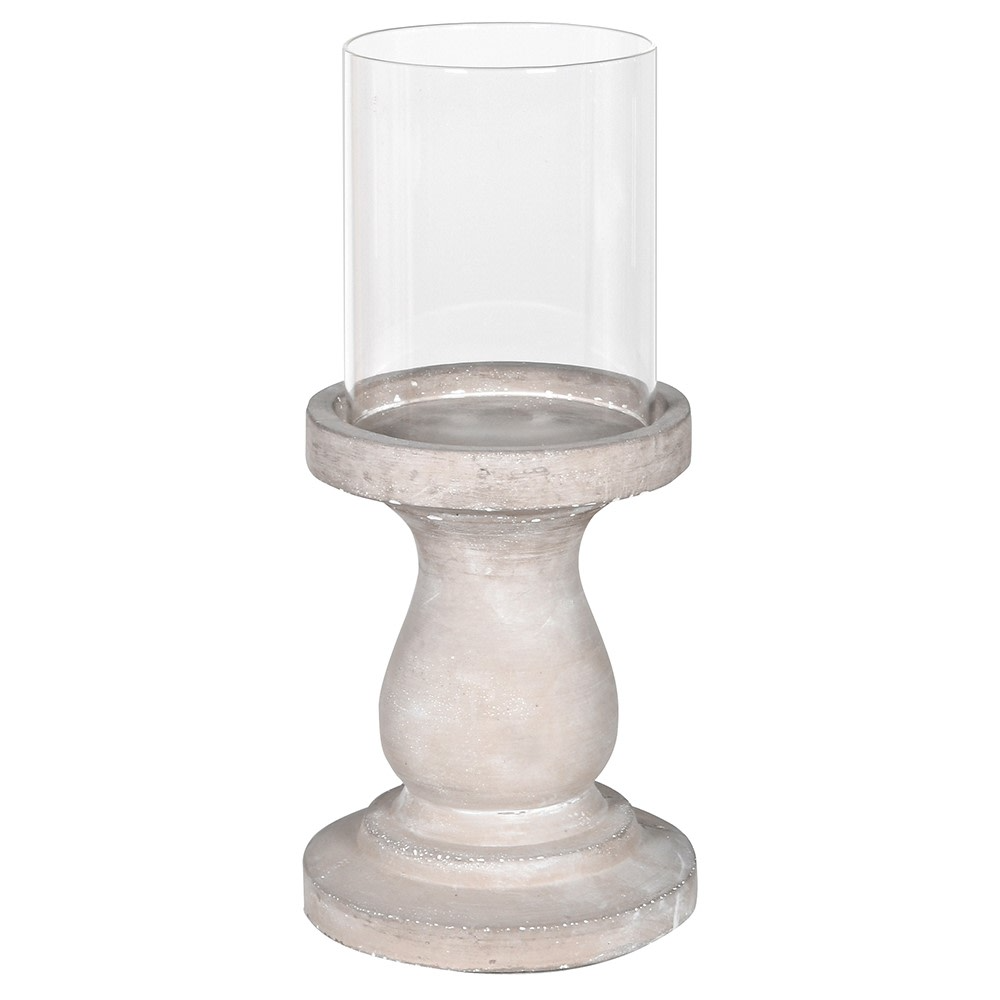 Cement and Glass Pillar Candle Hurricane Lamp 34cm | Annie Mo's
