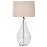Clear Glass Lamp with Taupe Linen Shade 90cm | Annie Mo's