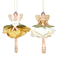 Cream and Gold Resin and Fabric Fairies - Set of Two Assorted 13cm | Annie Mo's