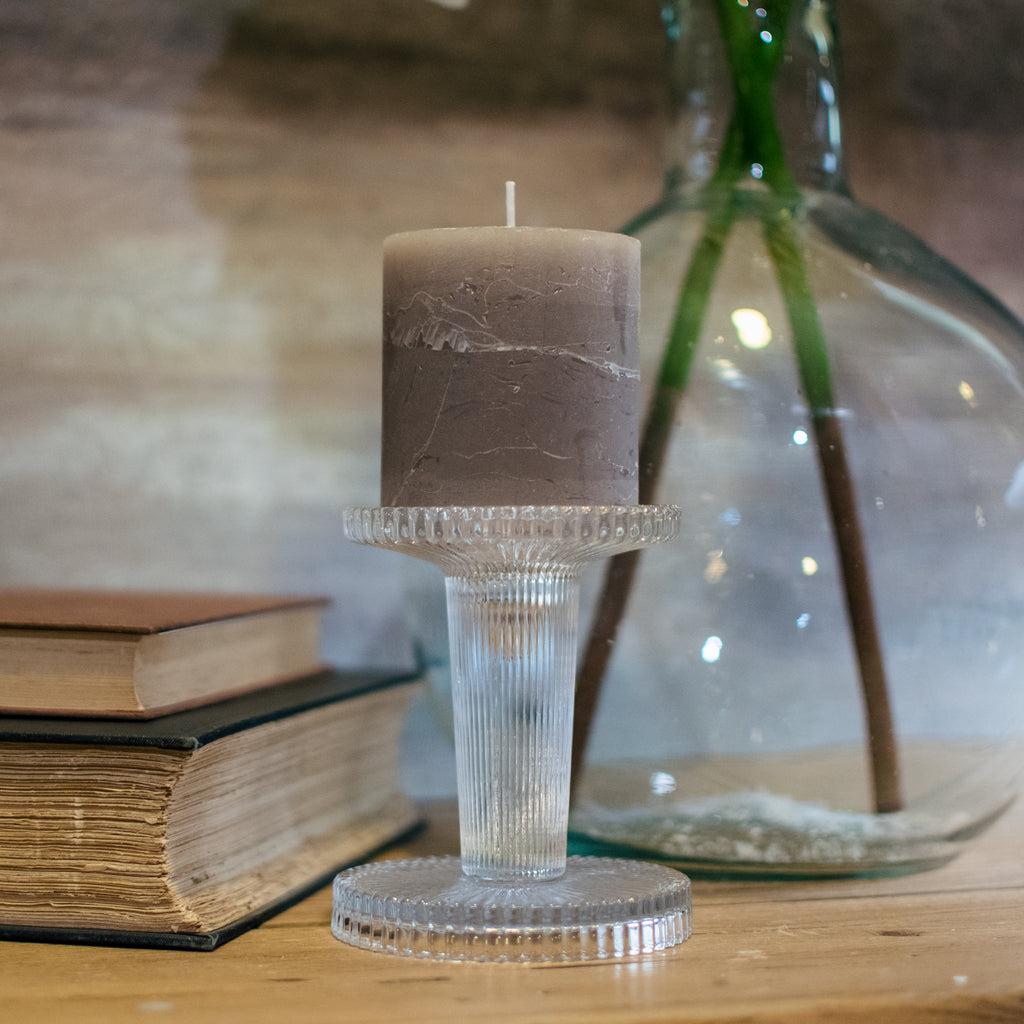 Clear Ribbed Glass Candle Holder 12cm | Annie Mo's