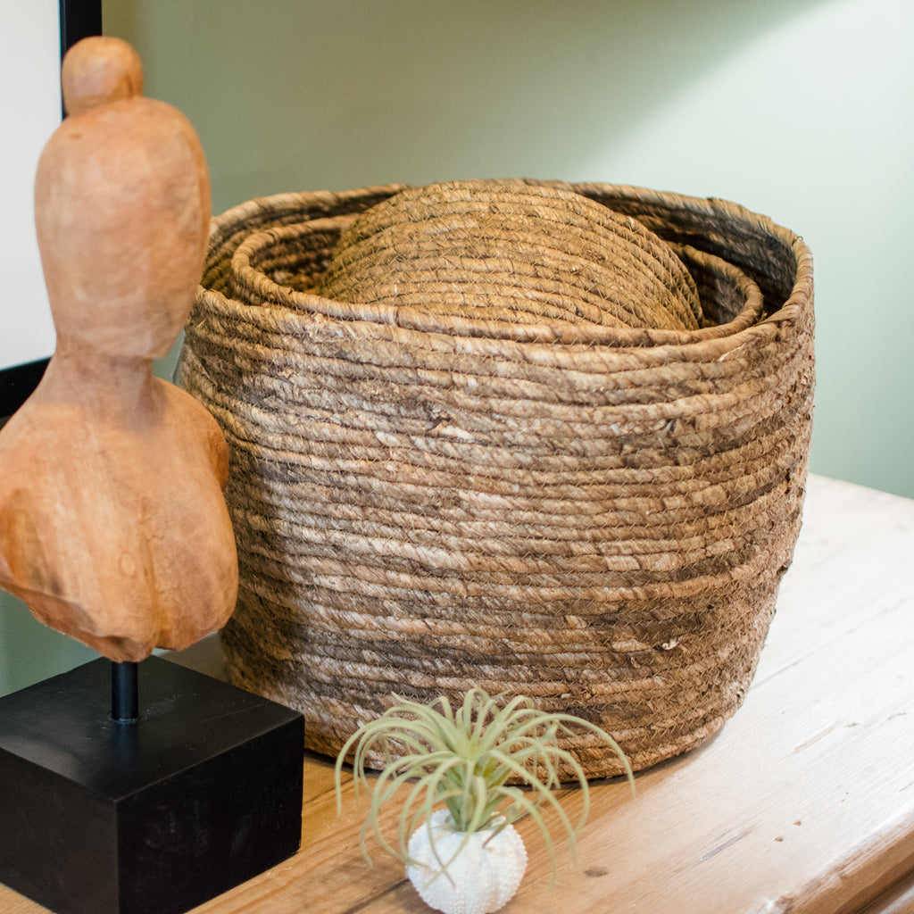 Set of Three Corn Baskets Round Cocoa 35cm | Annie Mo's
