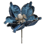 Dark Blue and Gold Fabric Magnolia Pick 25cm | Annie Mo's