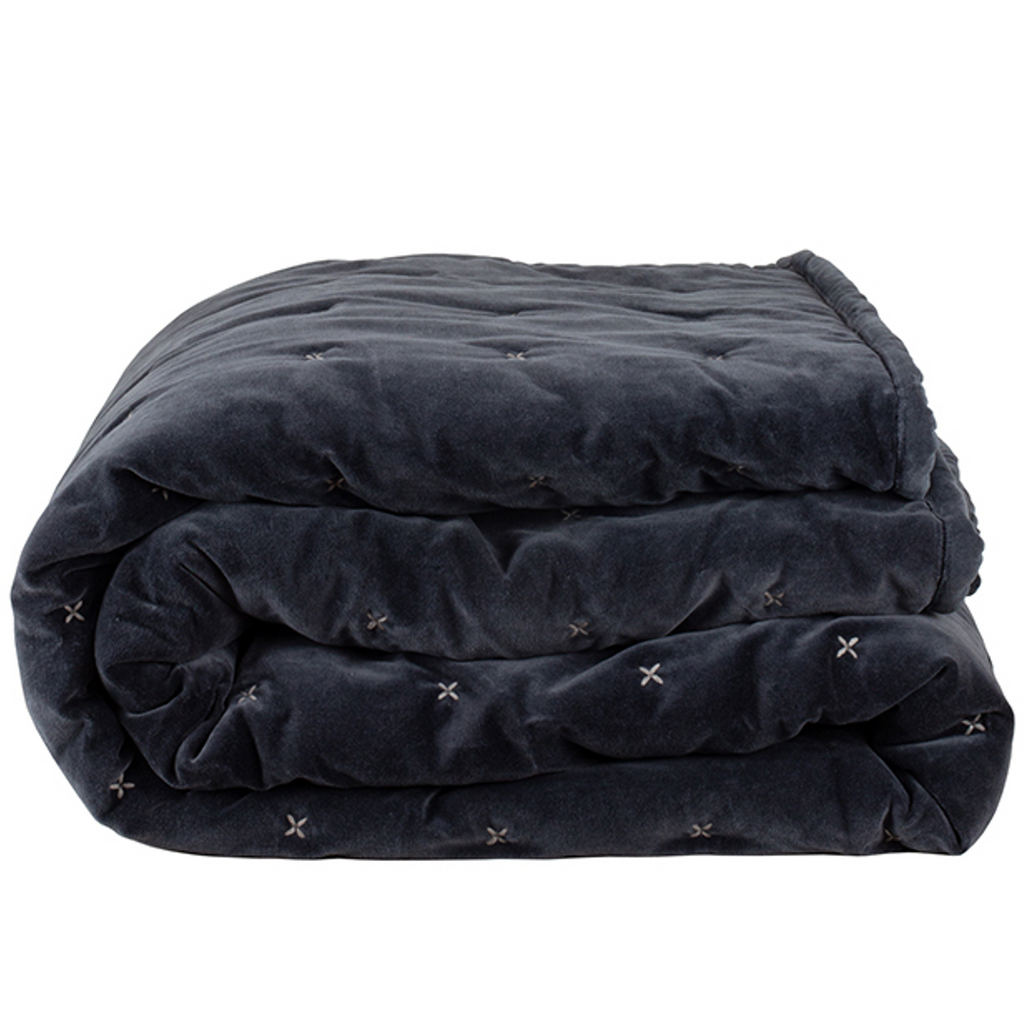 Dark Grey Velvet Criss Cross Throw 220x230cm| Annie Mo's
