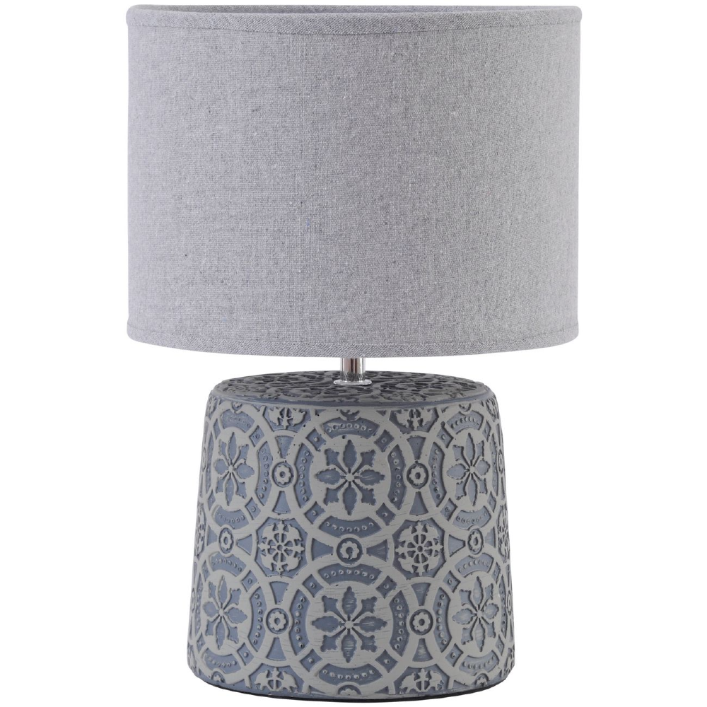 Dinky Grey Concrete Lamp with Geometric Pattern and Shade 34cm | Annie Mo's