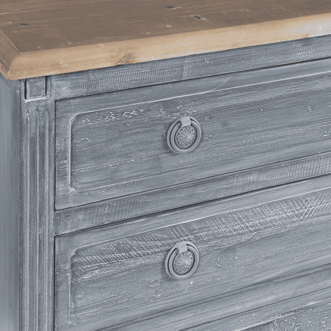 Distressed Three Drawer Chest with Natural Wood Top 120cm-D