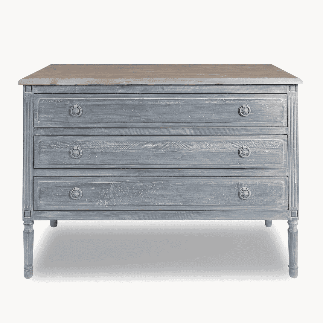 Distressed Three Drawer Chest with Natural Wood Top 120cm-B