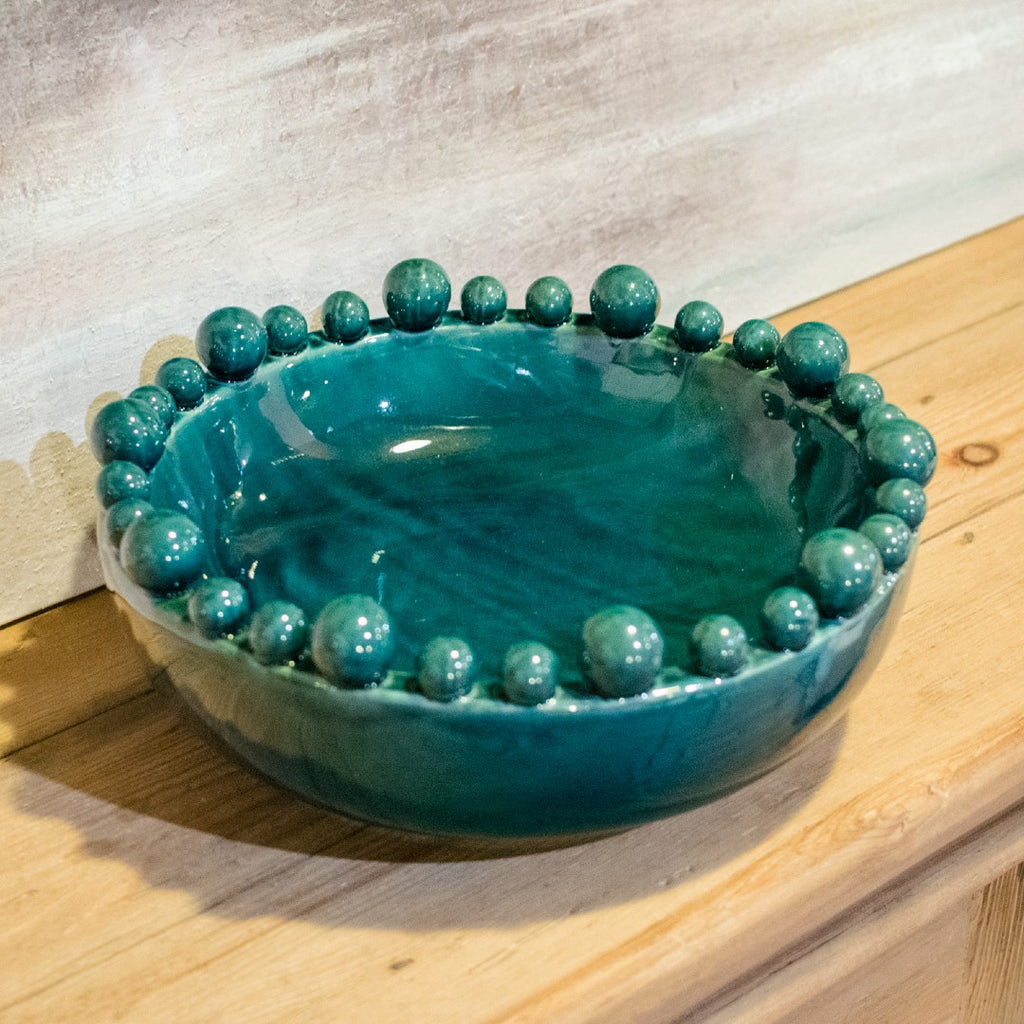 Emmerdale Teal Bowl with Balls on Rim