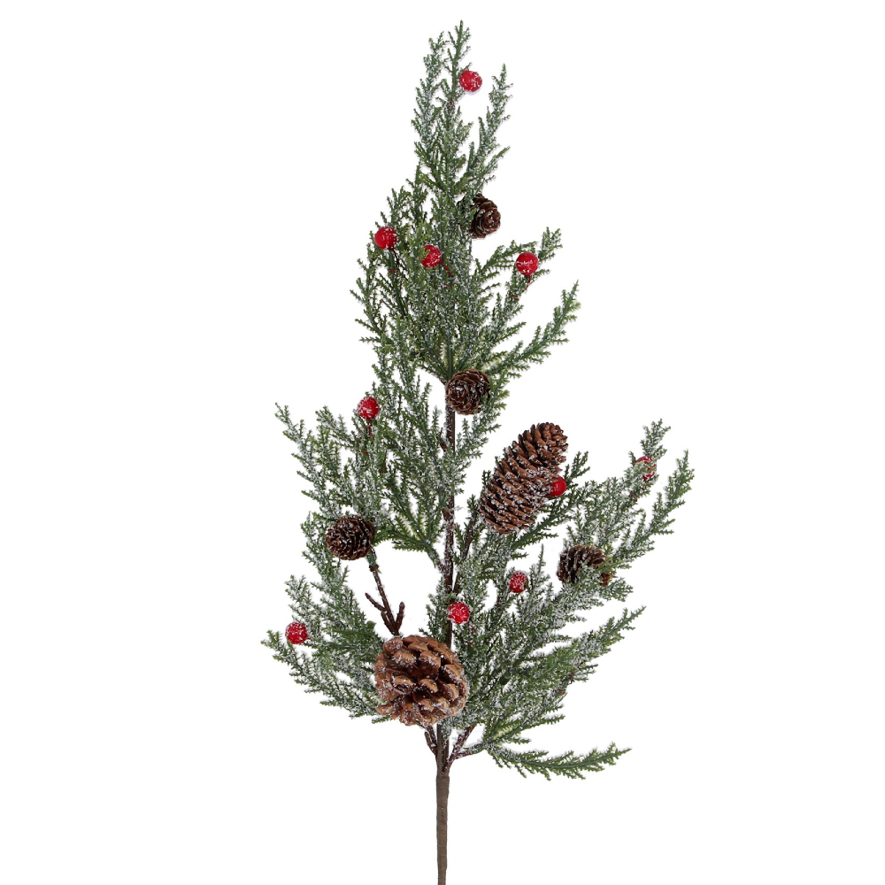 Fir Branch with Cones and Mini Red Berries 75cm | Annie Mo's