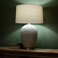 Glazed Ceramic Table Lamp with Natural Linen Shade | Annie Mo's