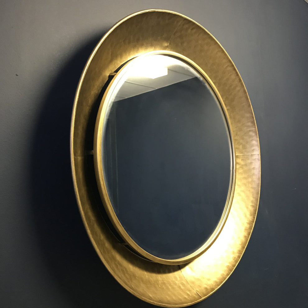Golden Hammered Rim Round Wall Mirror 100cm | Annie Mo's