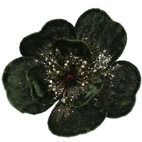 Green Fabric and Gold Glitter Magnolia Clip 13cm | Annie Mo's