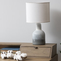Grey Porcelain Lamp with Ribbed Detailing and White Shade 40cm | Annie Mo's