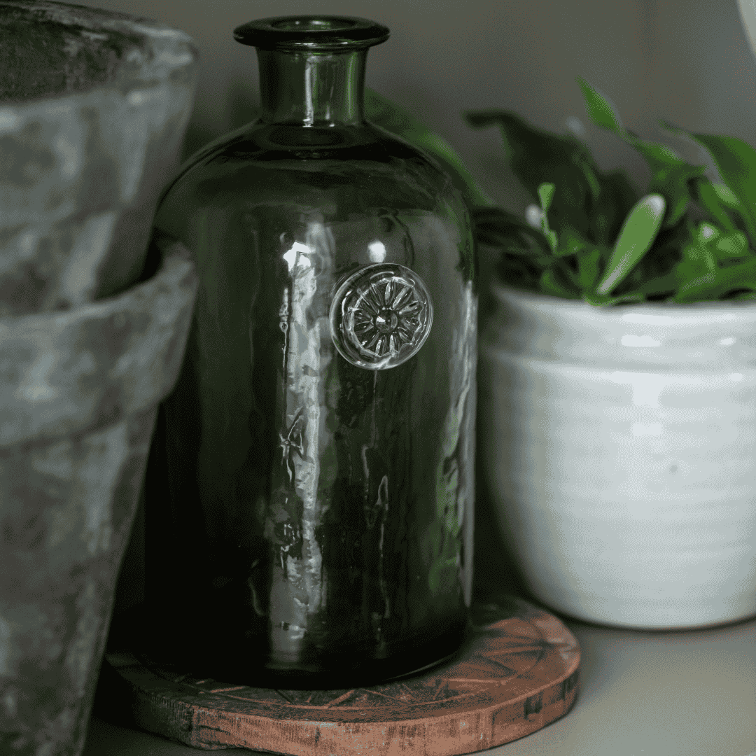 Handblown Green Glass Bottle Vases - Size Choice