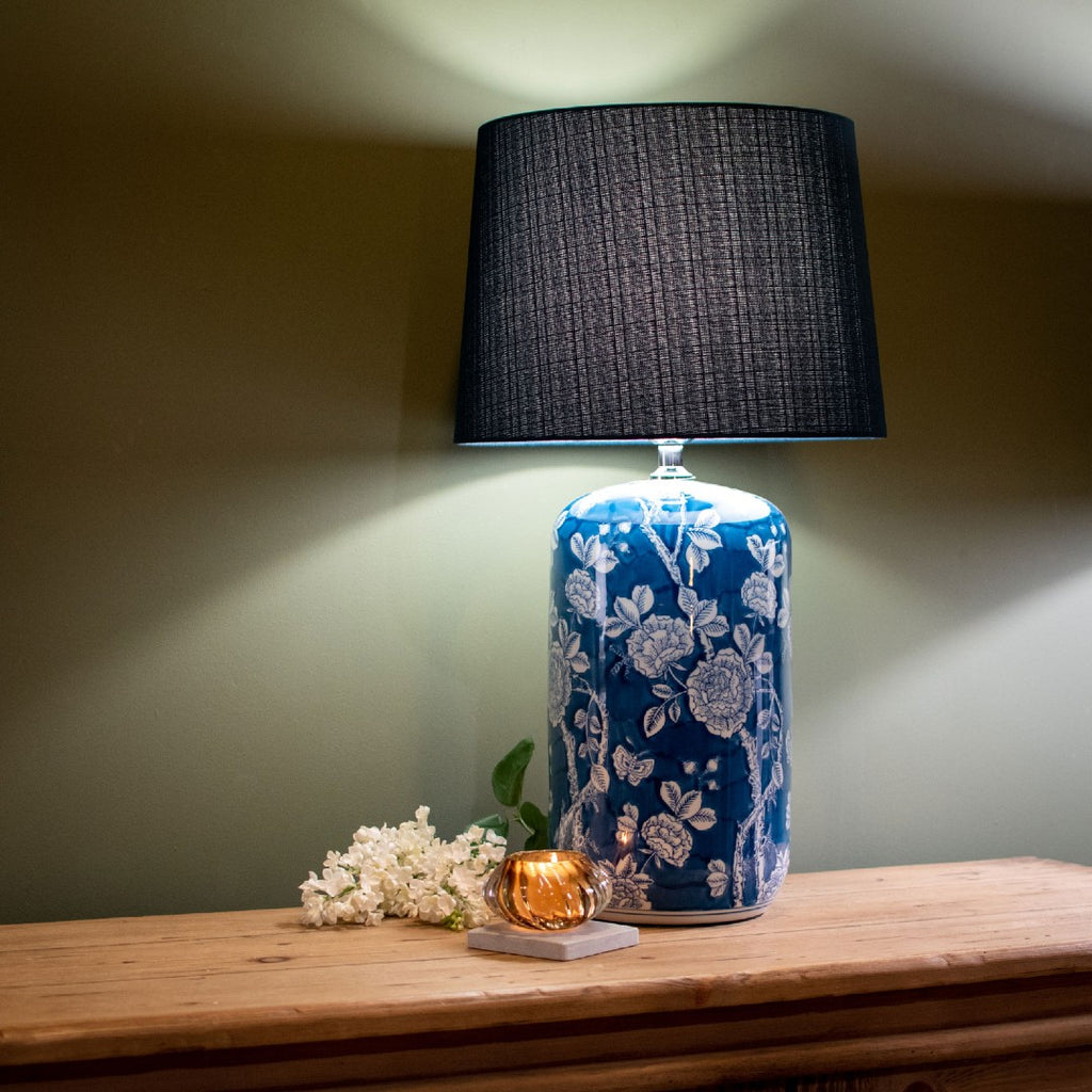 Indigo Flowers Lamp with Blue Shade 68cm | Annie Mo's