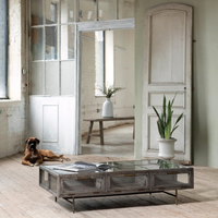 Iron and Oak Glass Coffee Table 136cm | Annie Mo's