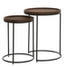 JAIRO Brown Leather and Black Metal Nesting Tables 53cm