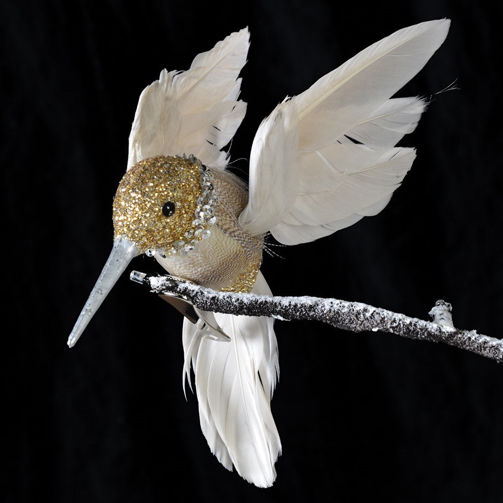 Natural Feather Gold Glitter Hummingbird 12cm | Annie Mo's