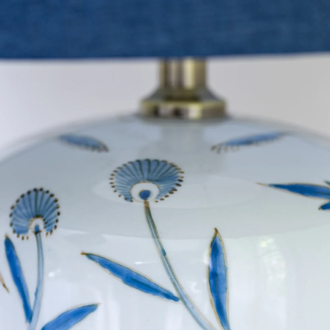 Lamp Birds In Foliage With Blue Shade 71cm