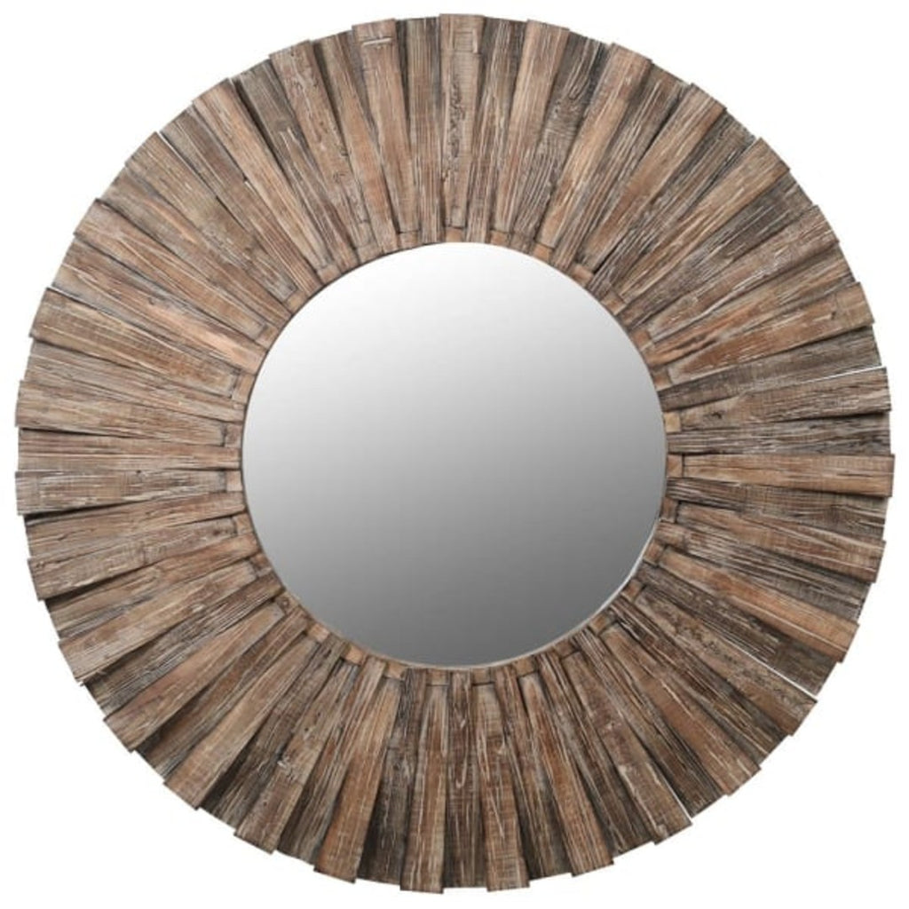 Large Fir Wood Round Mirror 120cm