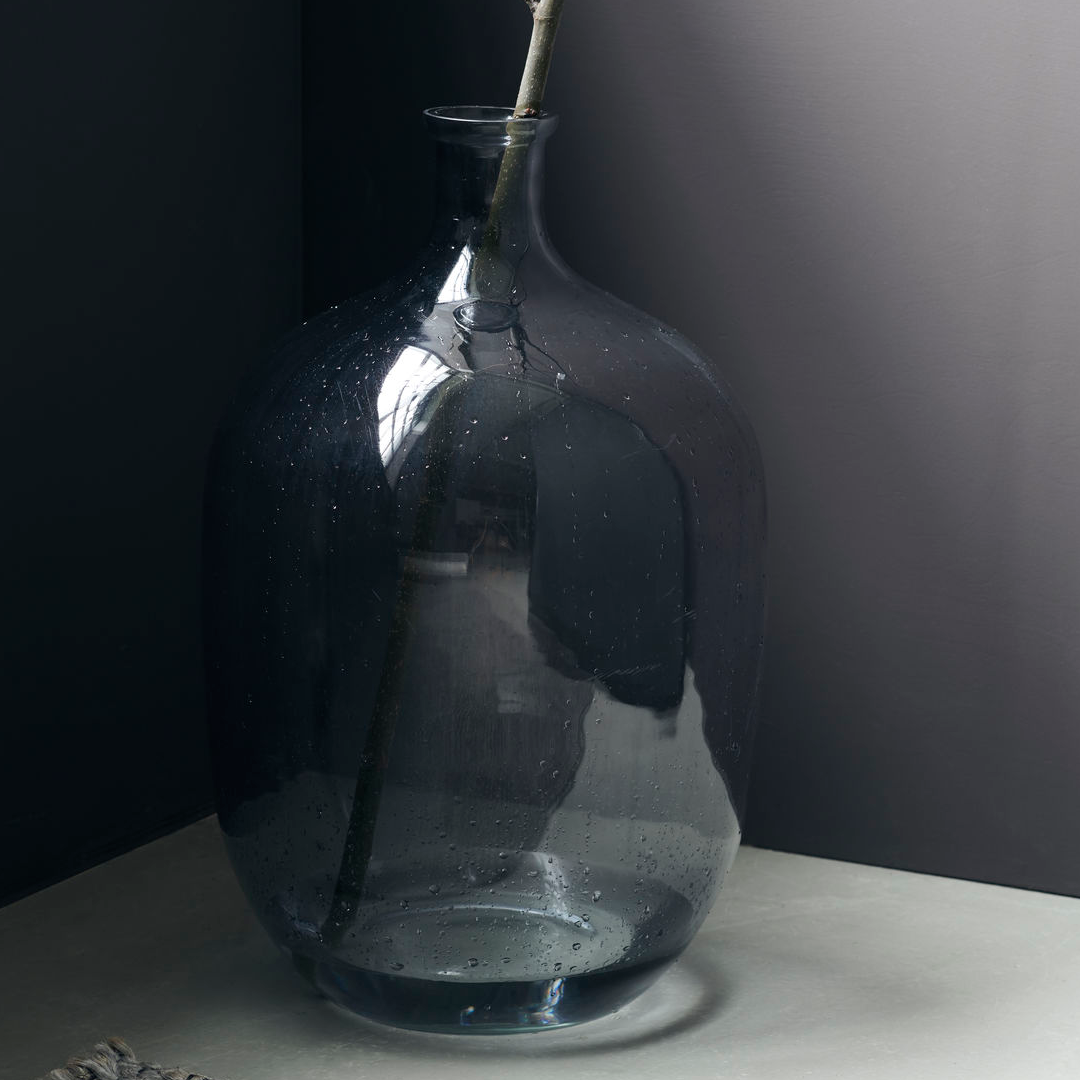 Large Grey Recycled Glass Bottle Vase 56cm | Annie Mo's