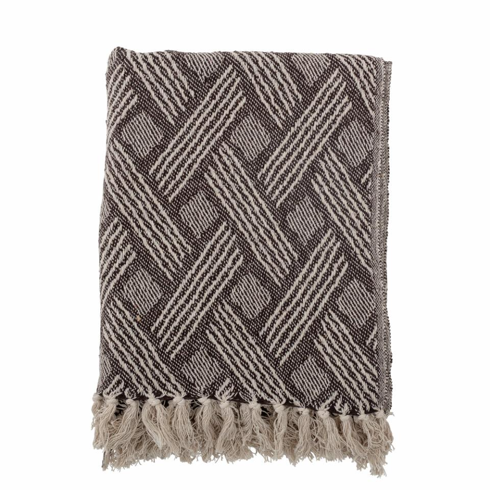 Light Grey Patterned Recycled Cotton Fringed Throw 160cm x 130cm