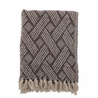 Light Grey Patterned Recycled Cotton Fringed Throw 160cm x 130cm