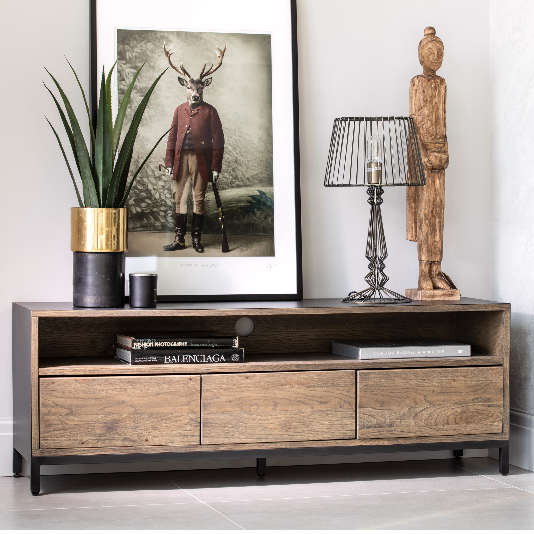 Oak and metal tv unit deals