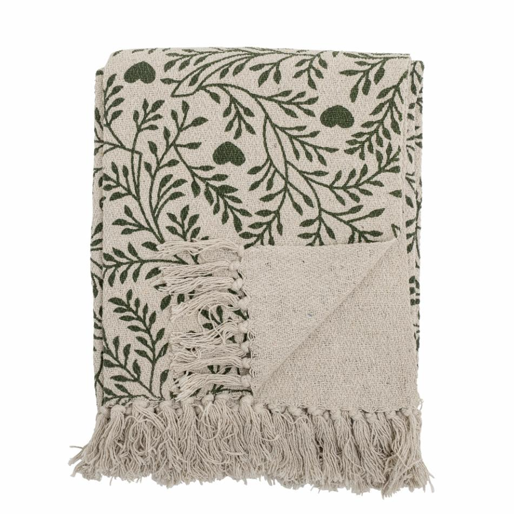 Maribelle Green and Natural Recycled Cotton Throw 160cm x 130cm | Annie Mo's