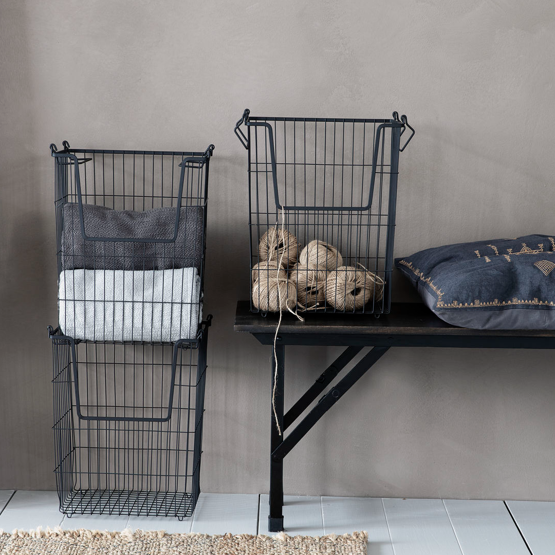 Matt Black Stackable Wire Basket 42cm