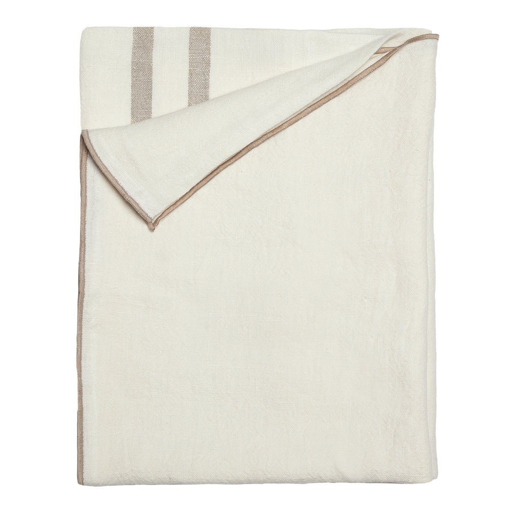 NEMMELI White Linen Throw with Beige Stripes 170cm | Annie Mo's