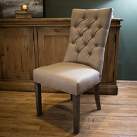 Natural Linen Buttoned Dining Chair | Annie Mo's
