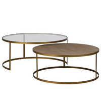Nest of Gold and Rattan Round Coffee Tables 90cm | Annie Mo's