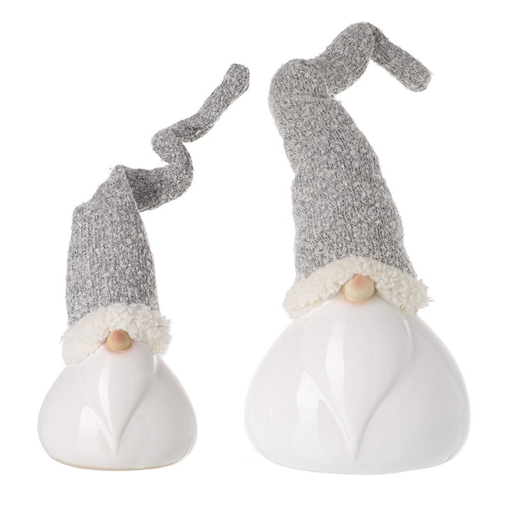 Porcelain Bearded Gonks In Grey Hats Set 34cm | Annie Mo's