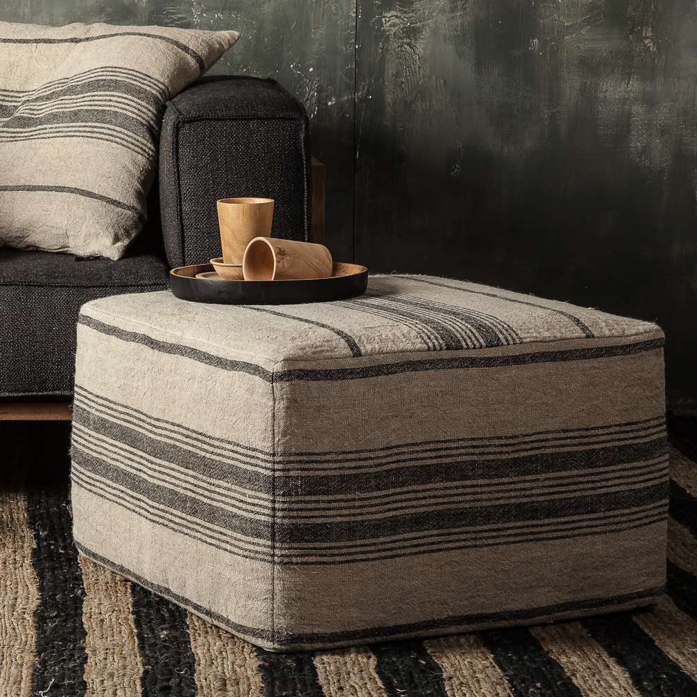 Linen pouf ottoman deals