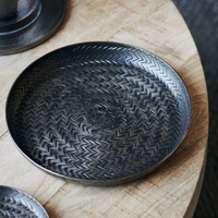 Rattan Effect Brushed Black Metal Tray 20cm | Annie Mo's